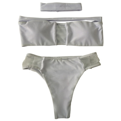 Kétrészes női fürdőruha piros-fehér színben, hálóval