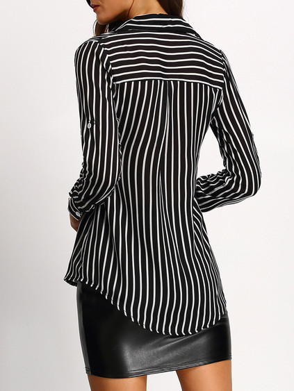 Női hosszú csíkos ing széles modell görgős ujjakkal