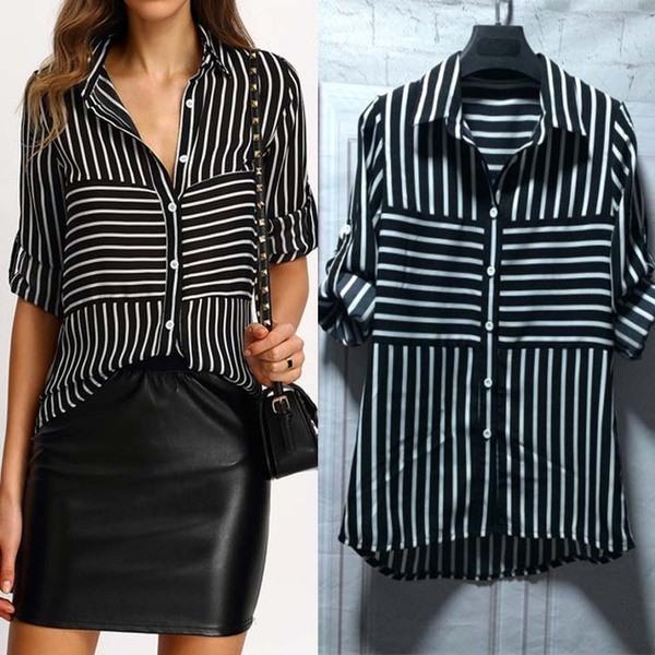 Női hosszú csíkos ing széles modell görgős ujjakkal