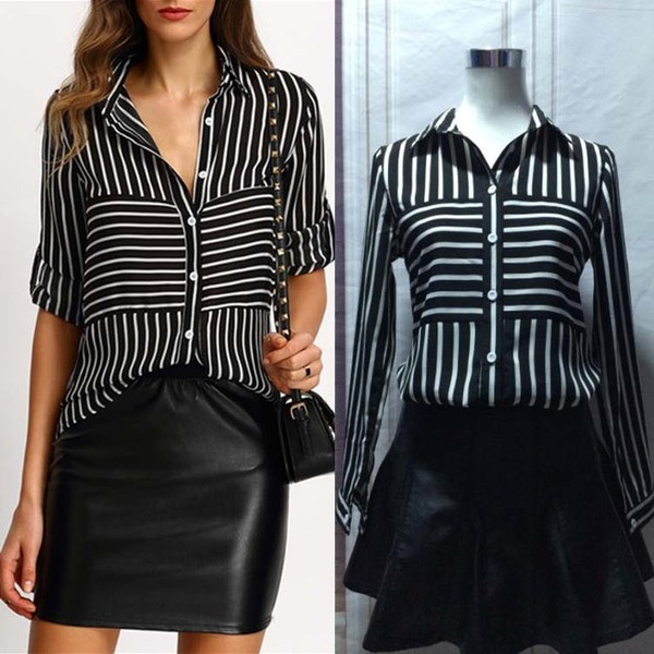 Női hosszú csíkos ing széles modell görgős ujjakkal