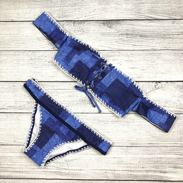 Stílusos női fürdőruha kék színben, rövid ujjal