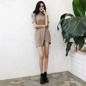 Alkalmi női ruha rövid ujjal, sima modell barna és fekete színben