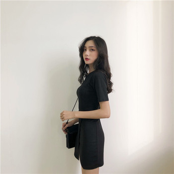 Alkalmi női ruha rövid ujjal, sima modell barna és fekete színben