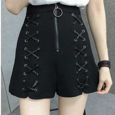 Női fekete rövidnadrág, magas derékkal és cipzáras díszítéssel