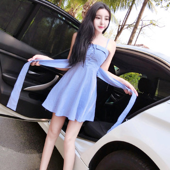 Καθημερινό γυναικείο  φόρεμα  με διακοσμητικά κουμπιά σε μπλε χρώμα