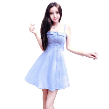 Καθημερινό γυναικείο  φόρεμα  με διακοσμητικά κουμπιά σε μπλε χρώμα