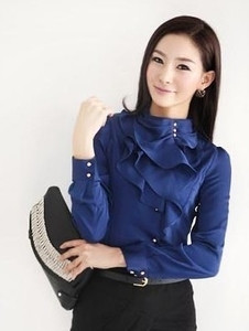 Stílusos női ing több színben, magas gallérral, fátyollal