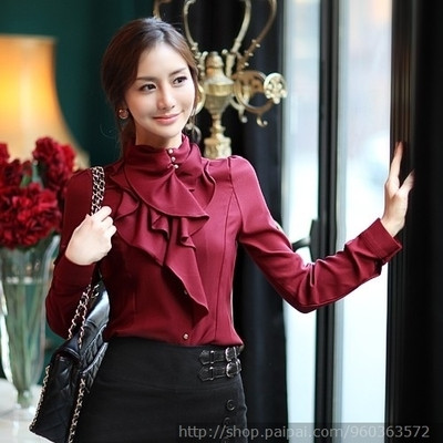 Stílusos női ing több színben, magas gallérral, fátyollal