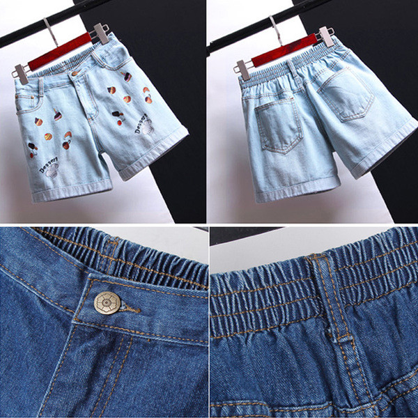 Pantaloni scurți de damă din denim cu broderie în mai multe variante diferite