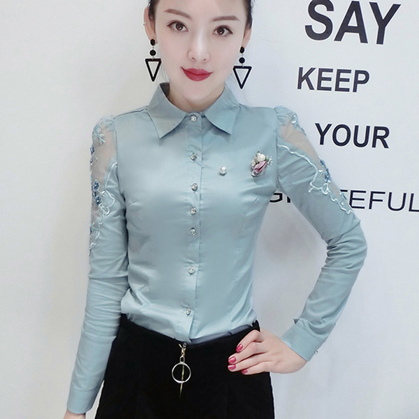 Дамска стилна риза с дантела и бродерия в няколко модела