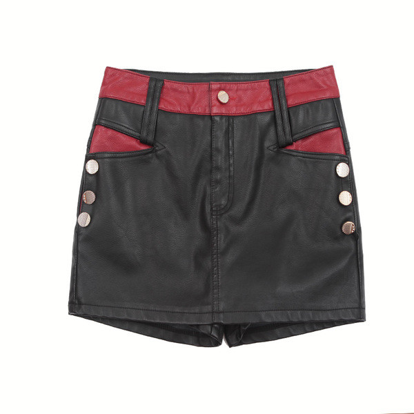 Пола-панталон от еко кожа с декорация цип и копчета в два цвята