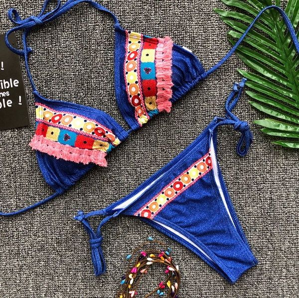 Costum de baie clasic de dama din doua piese cu decor, in doua culori