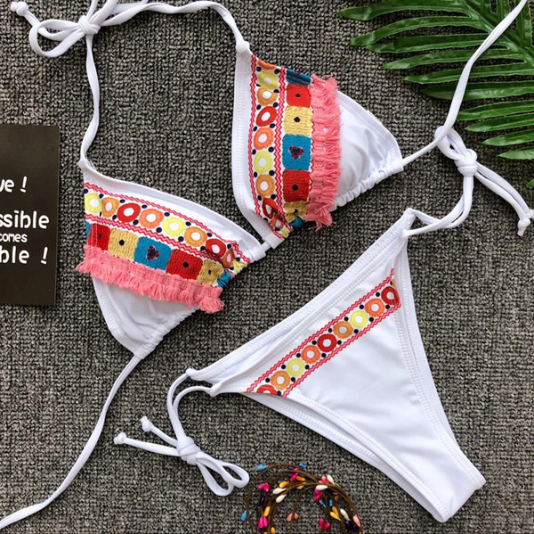 Costum de baie clasic de dama din doua piese cu decor, in doua culori