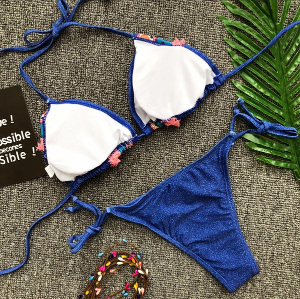 Costum de baie clasic de dama din doua piese cu decor, in doua culori