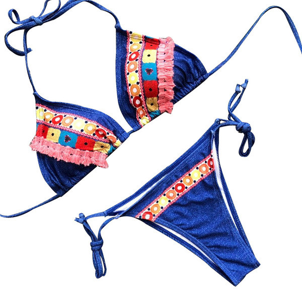 Costum de baie clasic de dama din doua piese cu decor, in doua culori