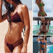 Costum de baie de dama decupat cu cravate subtiri in multe culori