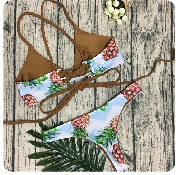 Costum de baie casual dama cu sireturi imprimate