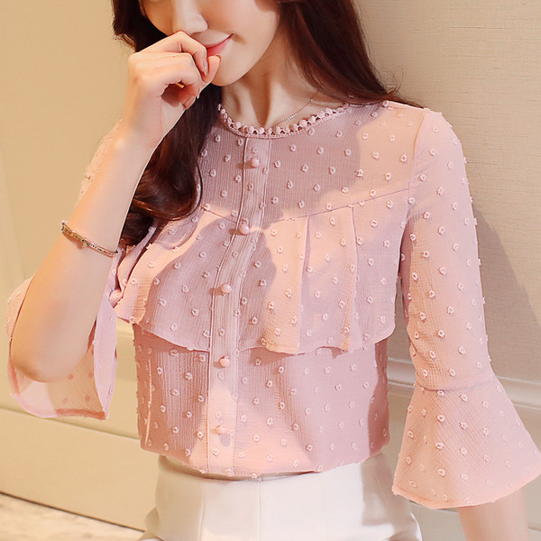 Дамска лятна риза в два цвята с волани