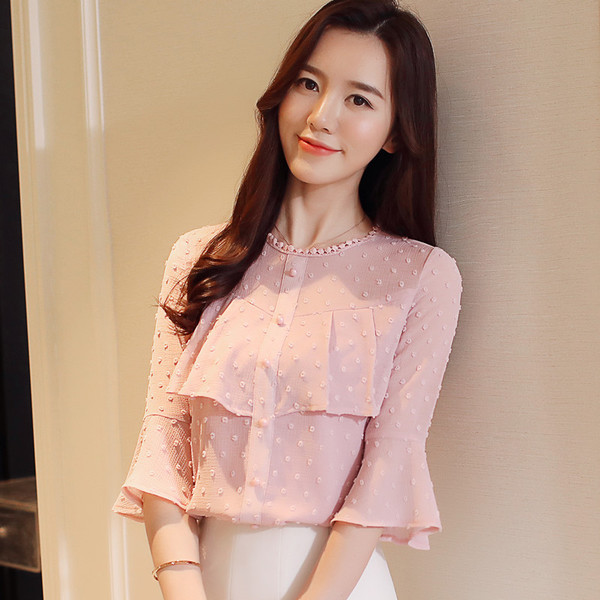 Дамска лятна риза в два цвята с волани