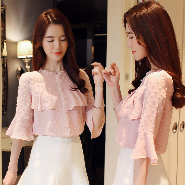 Дамска лятна риза в два цвята с волани