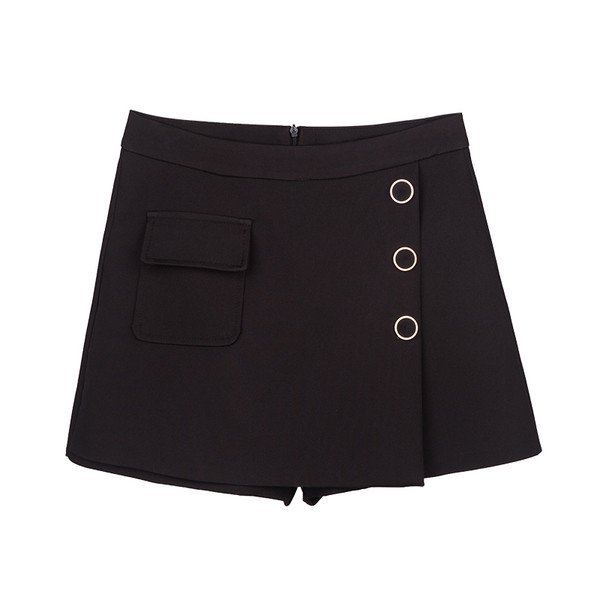 Fusta-pantaloni eleganti cu decor de buzunar si nasturi in doua culori