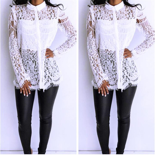 Stílusos női csipke ing rejtett gombokkal és hasítékkal a hátán