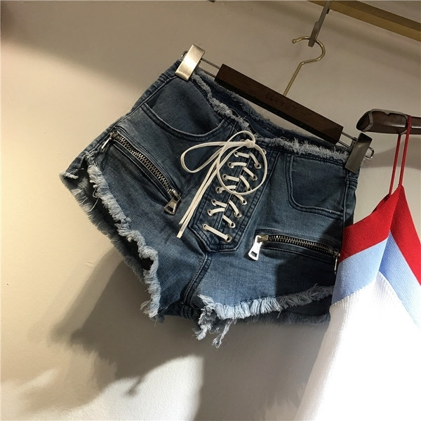 Női magas derekú rövidnadrág fűzős dekorációs cipzárral, két színben