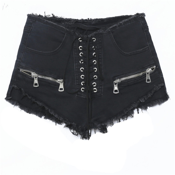 Női magas derekú rövidnadrág fűzős dekorációs cipzárral, két színben