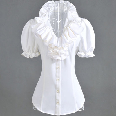 V-nyakú, fodrokkal ellátott nyári női ing, két színben