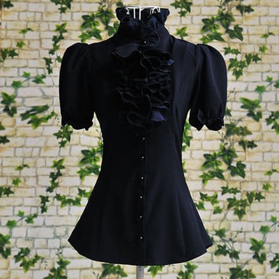 V-nyakú, fodrokkal ellátott nyári női ing, két színben