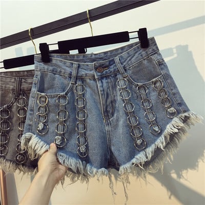 Fém körökkel díszített női farmer rojtos farmernadrág két színben