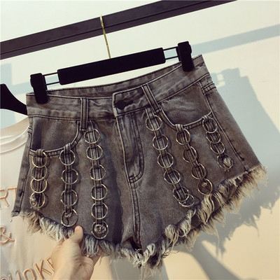 Fém körökkel díszített női farmer rojtos farmernadrág két színben