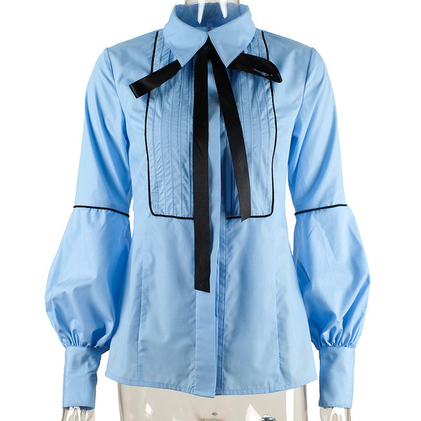 Дамска стилна риза в два цвята с елемент панделка