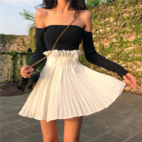 Lezser női szoknya magas derékkal, fehér és fekete színben