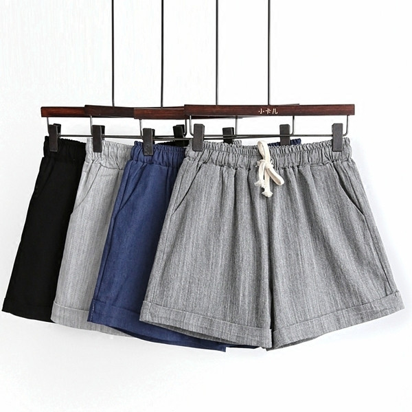 Pamut széles női rövidnadrág magas derékkal, gumírozással, több színben megkötővel