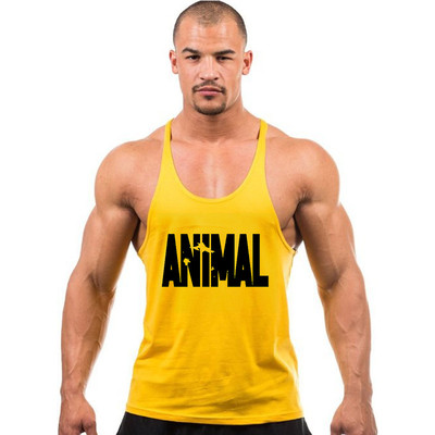 Men`s casual tank top with thin straps in several colors with an inscription