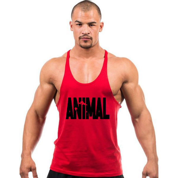 Мъжки небрежен потник с тънки презрамки в няколко цвята с надпис