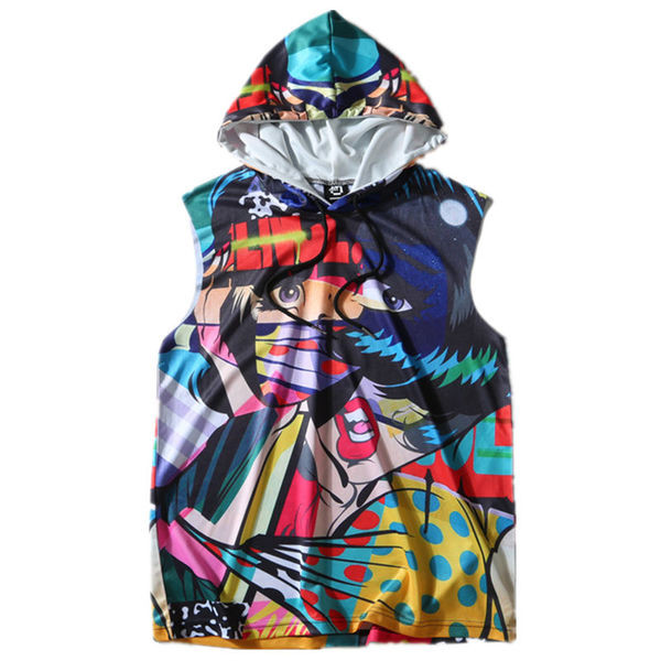 Különböző színű graffitivel díszített férfi felső, kapucnival