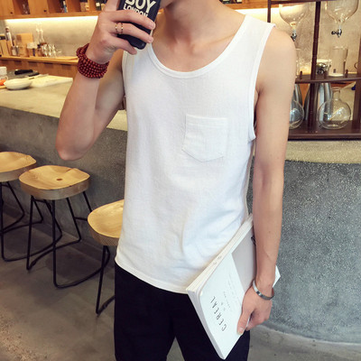 Férfi sima tanktop több színben, díszes zsebbel