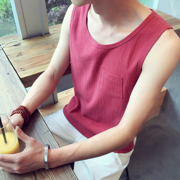 Férfi sima tanktop több színben, díszes zsebbel