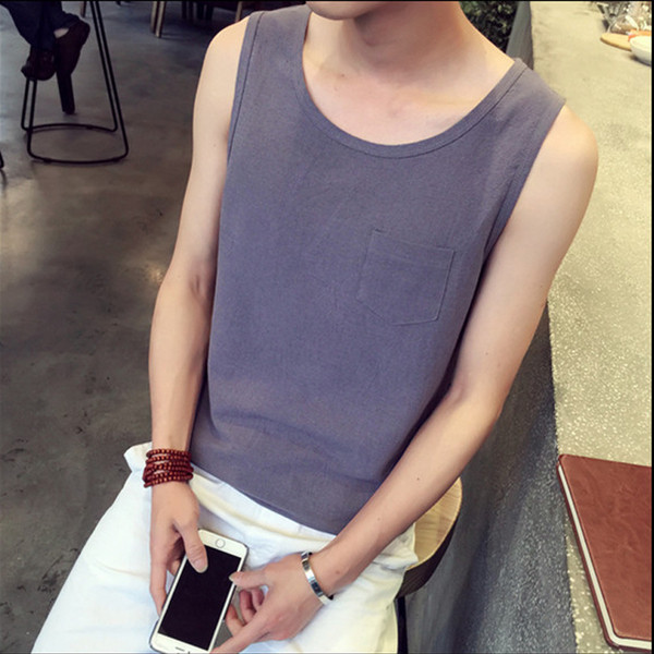 Férfi sima tanktop több színben, díszes zsebbel