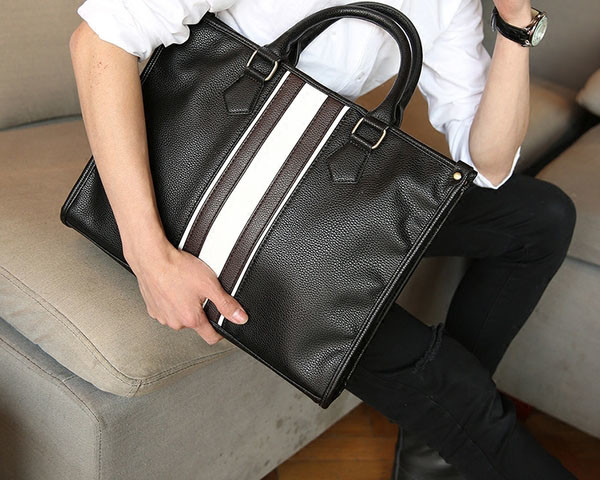 Επαγγελματική τσάντα για οικολογικό δέρμα  με μαύρο με άσπρη μπορντούρα