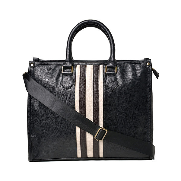Επαγγελματική τσάντα για οικολογικό δέρμα  με μαύρο με άσπρη μπορντούρα