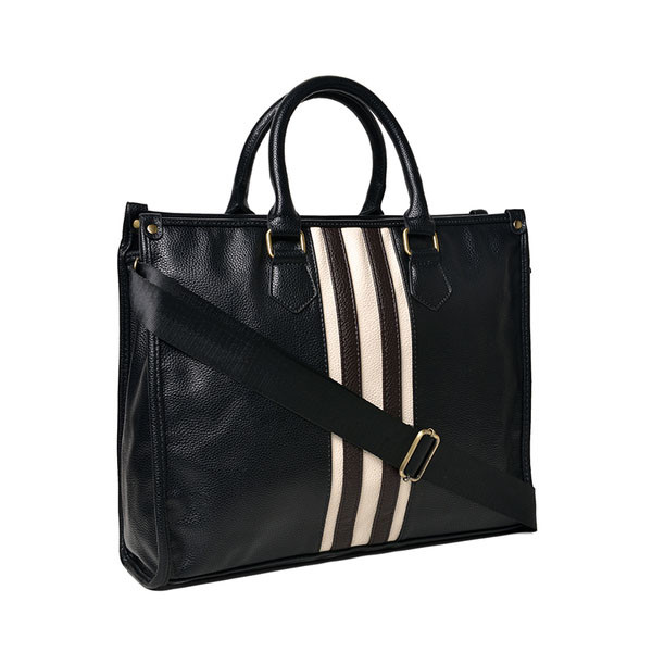 Επαγγελματική τσάντα για οικολογικό δέρμα  με μαύρο με άσπρη μπορντούρα
