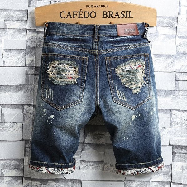 Pantaloni scurți moderni din denim pentru bărbați în două culori cu motive rupte