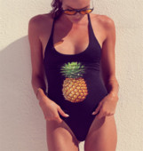 Costum de baie complet pentru femei alb-negru cu imprimeu ananas