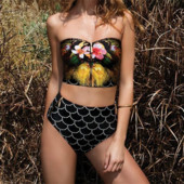 Costum de baie de damă în două părți - bikini cu talie înaltă și bridget cu imprimeu