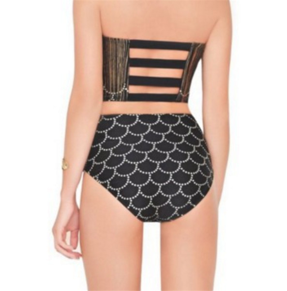 Costum de baie de damă în două părți - bikini cu talie înaltă și bridget cu imprimeu