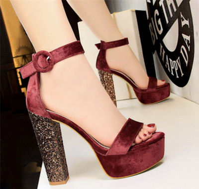 Sandale de dama elegante cu toc gros lucios, in diferite culori