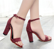 Sandale de dama cu toc inalt cu decor cu nituri, in trei culori